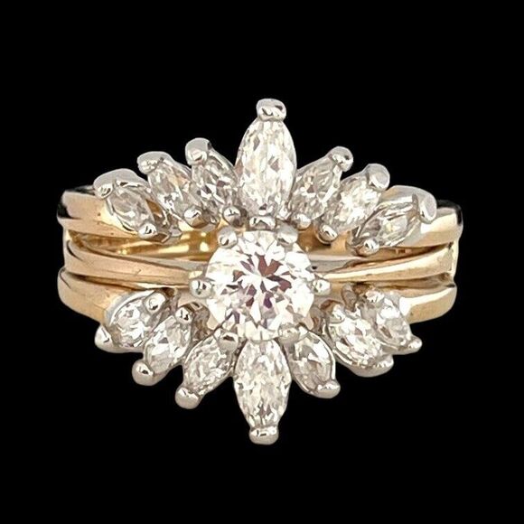 Vintage Wedding Ring Set  Size 9 Cubic Zirconia 14K Gold Plate Mid-Century 14F - Picture 5 of 12